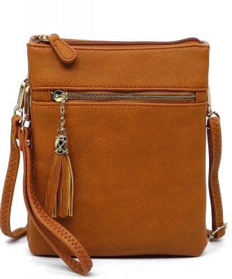 Fashion Multi Compartment Cross Body Bag WU022 DARK TAN